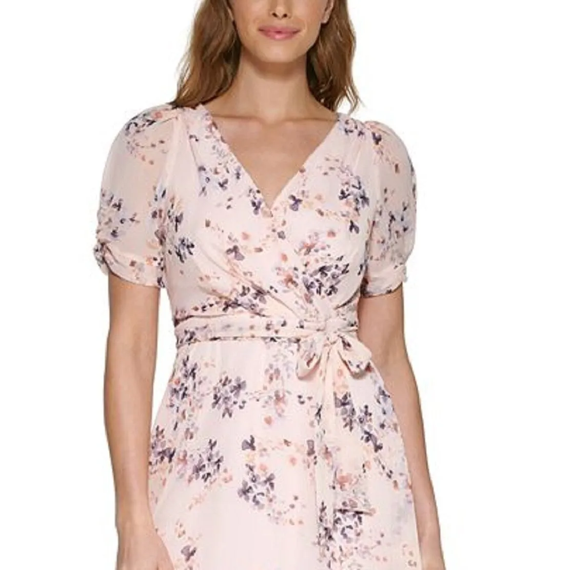 DKNY Women's Floral Print Faux Wrap Dress Pink Size 14 sold by Zulily product image thumbnail 3