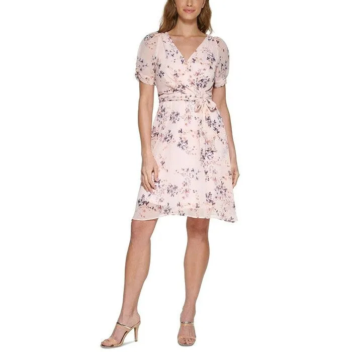 DKNY Women's Floral Print Faux Wrap Dress Pink Size 14 sold by Zulily