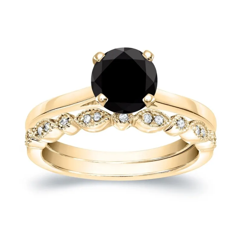 Auriya Vintage Stackable 7/8ctw Solitaire Black Diamond Engagement Ring Set 14K Gold sold by Zulily