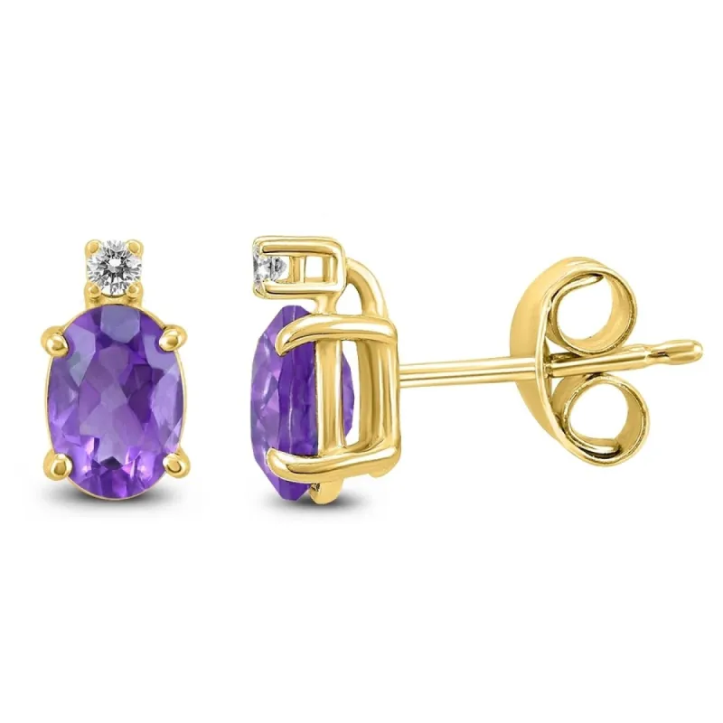 14K Yellow Gold 7x5MM Oval Amethyst and Diamond Earrings sold by Zulily