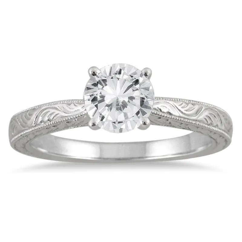 AGS Certified 1 Carat Diamond Solitaire Engraved Ring in 14K White Gold (J-K Color, I2-I3 Clarity) sold by Zulily