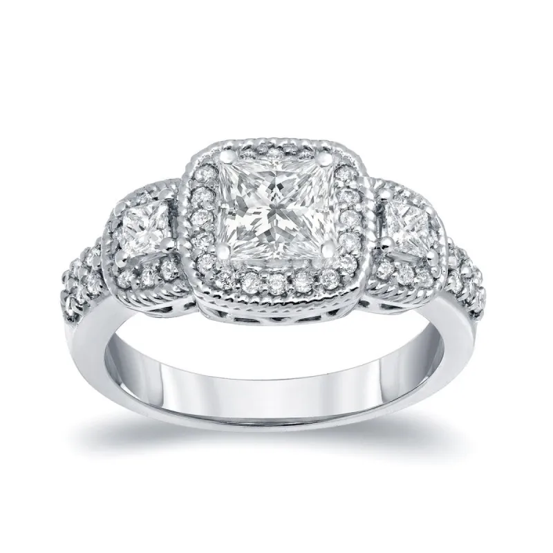 Auriya 1 1/2 carat TW 3-Stone Princess-Cut Halo Diamond Engagement Ring Platinum made by Zulily