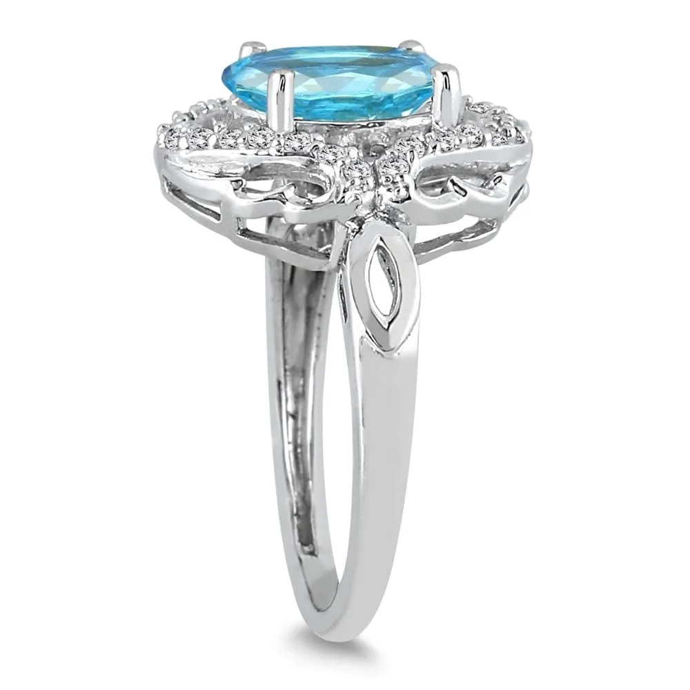 3 1/2 Carat Oval Blue Topaz and Diamond Ring in 10K White Gold sold by Zulily product image thumbnail 2