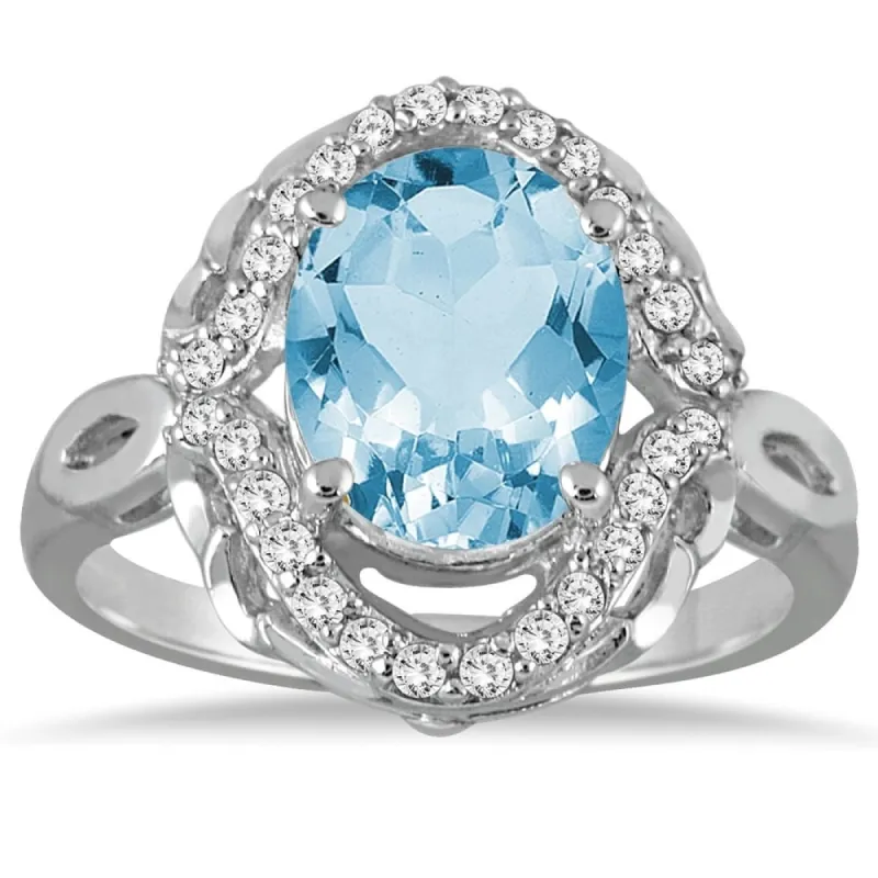 3 1/2 Carat Oval Blue Topaz and Diamond Ring in 10K White Gold sold by Zulily