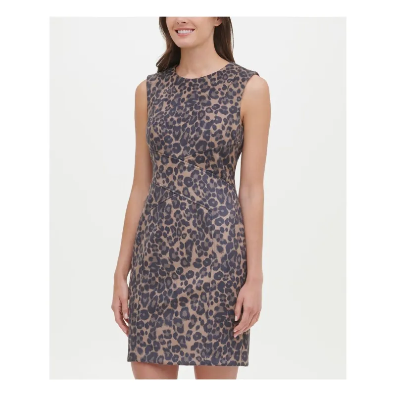 Tommy Hilfiger Women's Animal Print Sleeveless Short Sheath Dress Brown Size 2 sold by Zulily