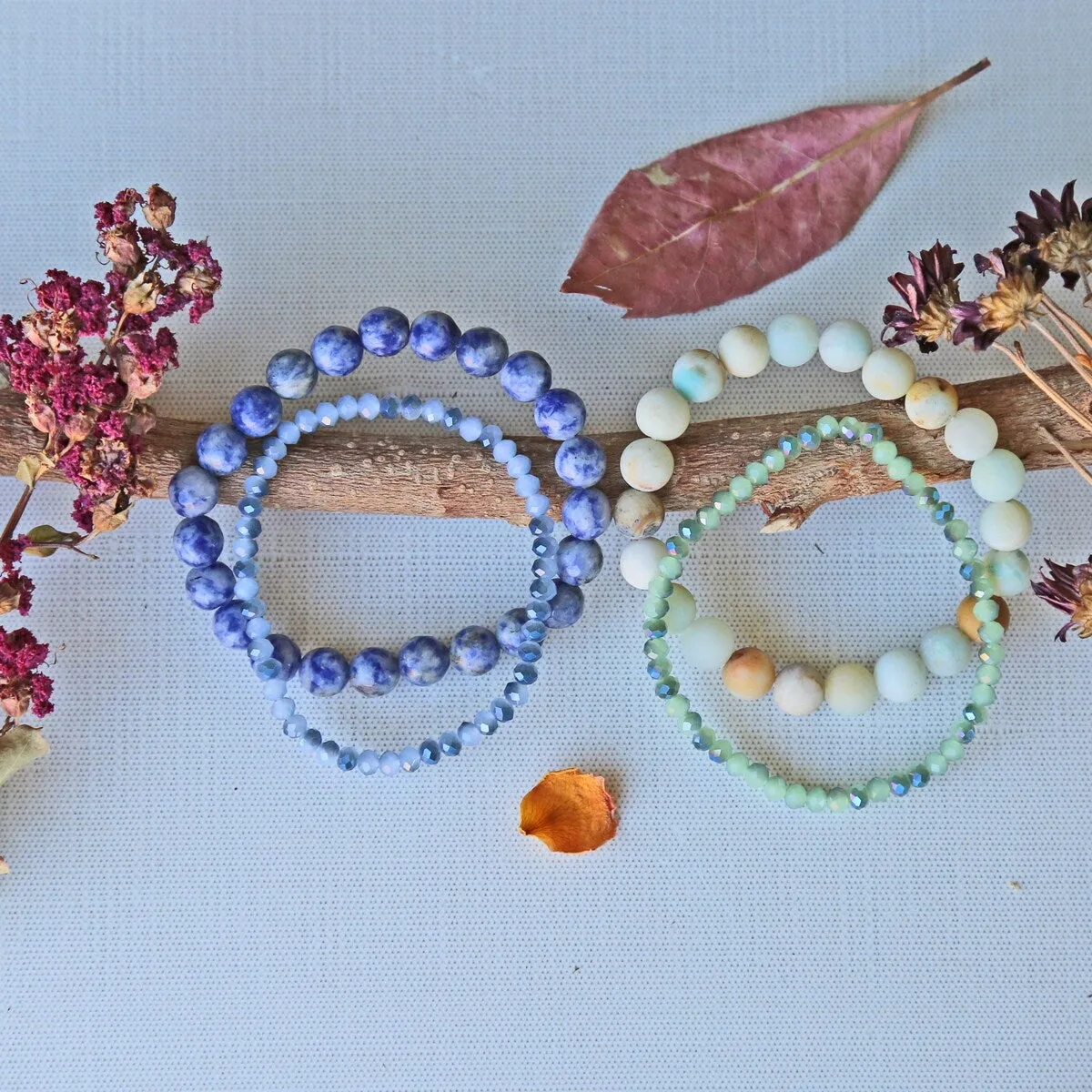 Genuine Amazonite, Genuine Sodalite & Crystals Stretch Bracelets set of 4 pieces sold by Zulily product image thumbnail 2