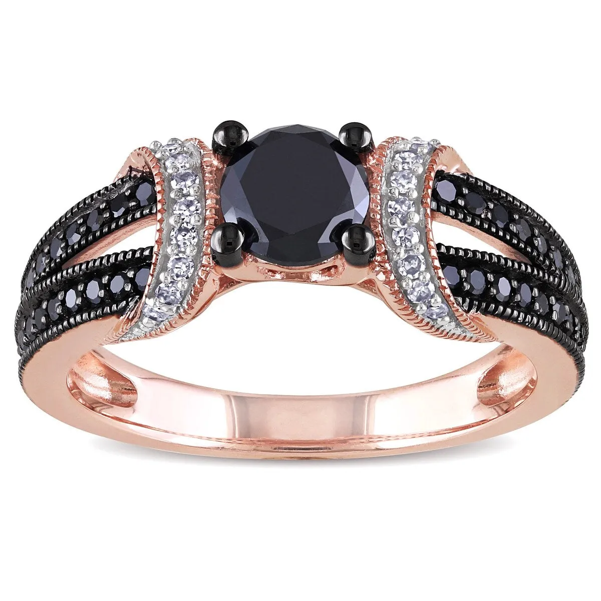 Miadora 10k Rose Gold 1ct TDW Black and White Diamond Split Shank Engagement Ring sold by Zulily product image thumbnail 4