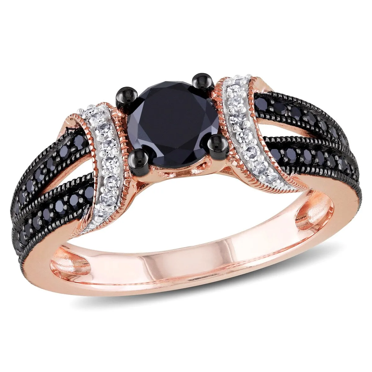 Miadora 10k Rose Gold 1ct TDW Black and White Diamond Split Shank Engagement Ring sold by Zulily product image thumbnail 2