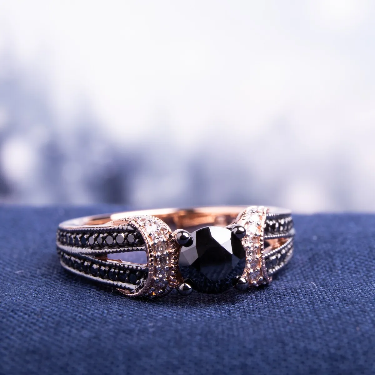 Miadora 10k Rose Gold 1ct TDW Black and White Diamond Split Shank Engagement Ring sold by Zulily