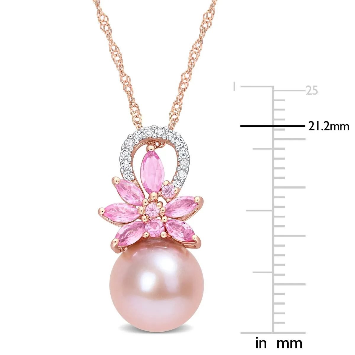 Miadora 9.5-10mm Cultured Freshwater Pearl and 1/2 ct TGW Pink Sapphire and Diamond Accent Flower 14k Rose Gold sold by Zulily product image thumbnail 2