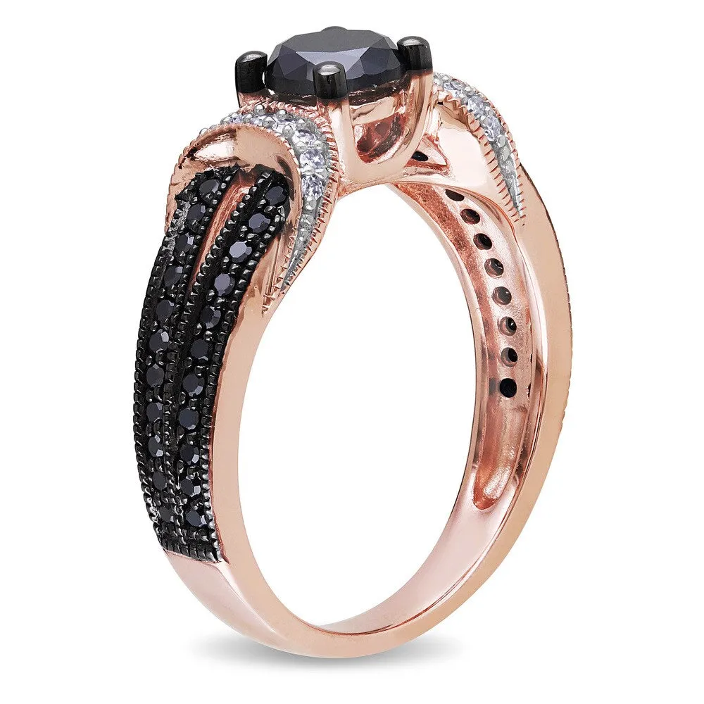 Miadora 10k Rose Gold 1ct TDW Black and White Diamond Split Shank Engagement Ring sold by Zulily product image thumbnail 5