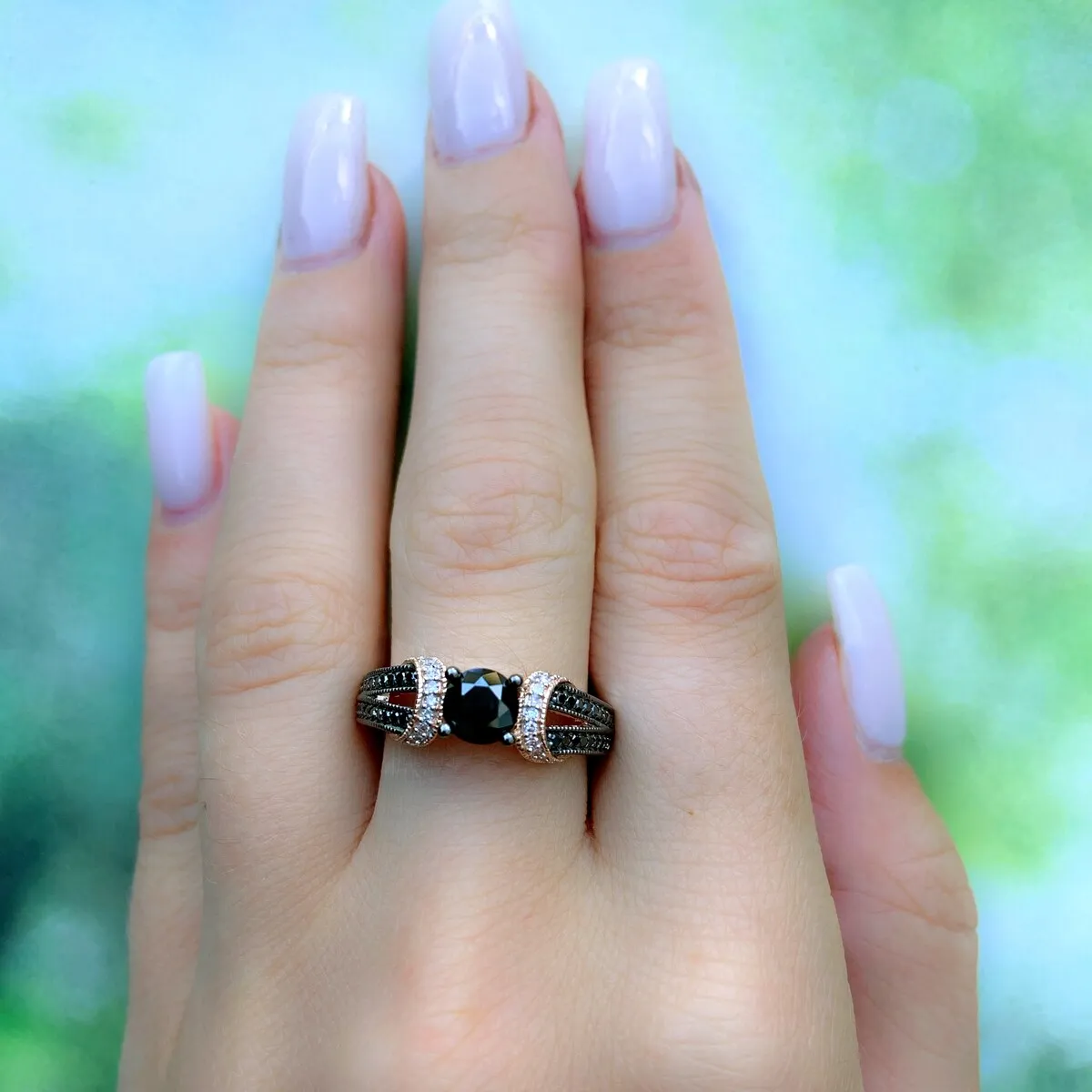 Miadora 10k Rose Gold 1ct TDW Black and White Diamond Split Shank Engagement Ring sold by Zulily product image thumbnail 3