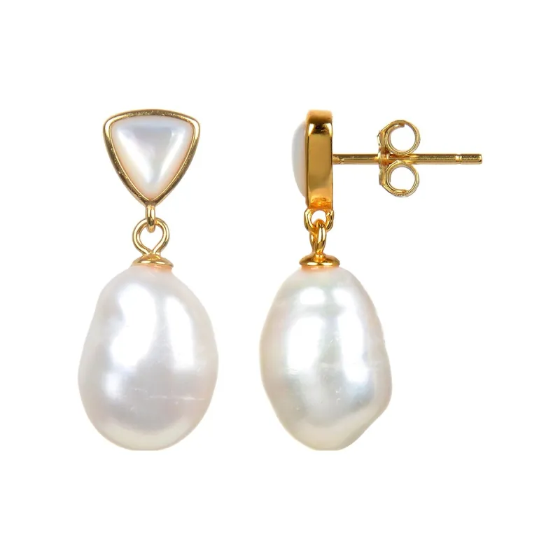 Gold Over Sterling Silver Cultured Pearl and Mother Of Pearl Dangle Earring sold by Zulily