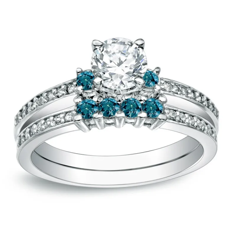 Auriya 14k Gold Round 1ctw Diamond Engagement Ring Set with Blue Diamond Accents sold by Zulily
