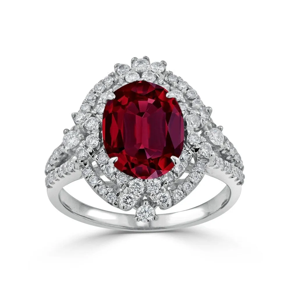 Auriya Vintage 2 7/8ct Oval Red Ruby and Halo Diamond Ring 3/4cttw 18K Gold sold by Zulily