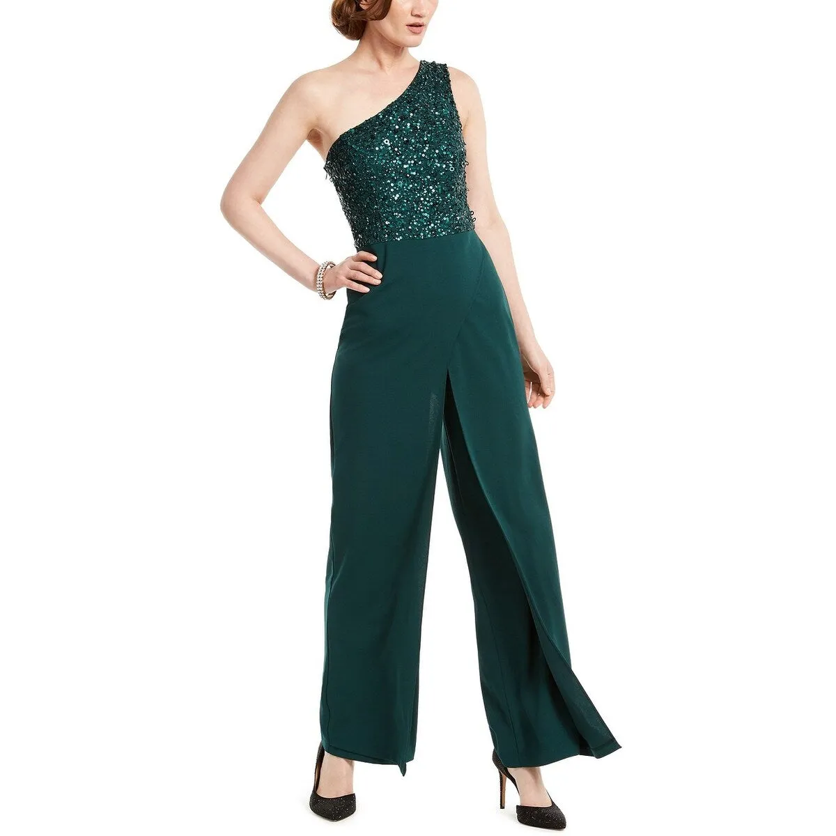 Adrianna Papell Women's Beaded Crepe Jumpsuit Green Size 4 Petite - 4 P sold by Zulily