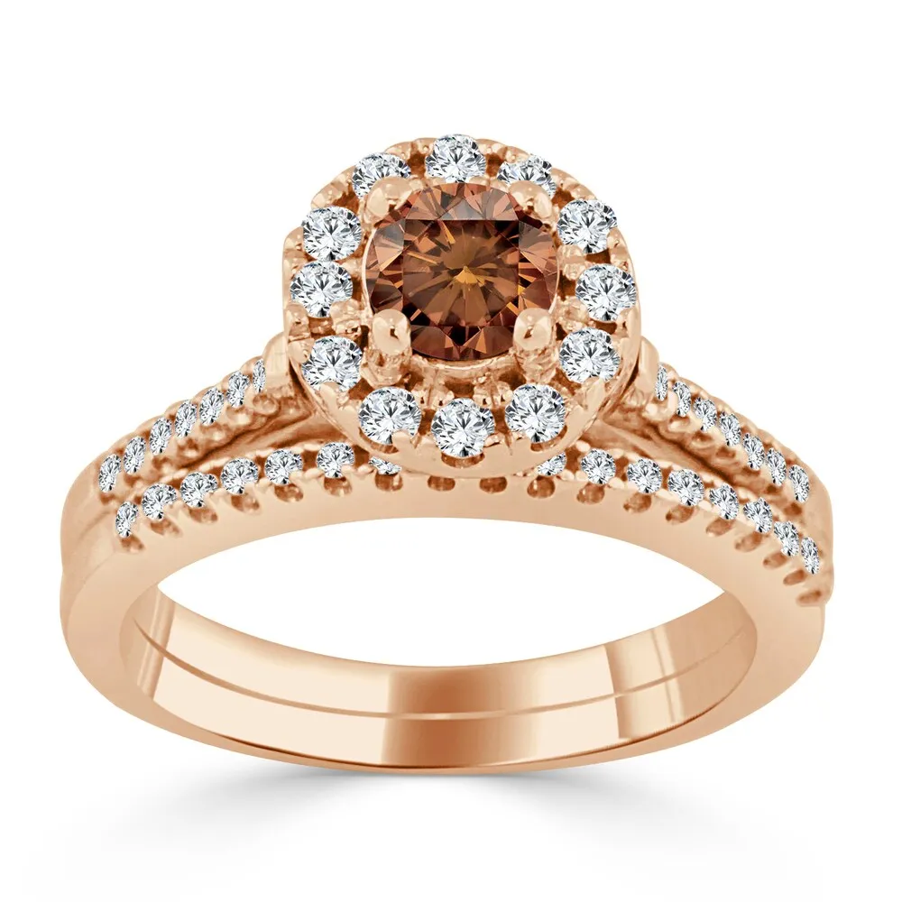 14k Gold 3/4ct TDW Brown Diamond Halo Engagement Ring Set by Auriya sold by Zulily product image thumbnail 3