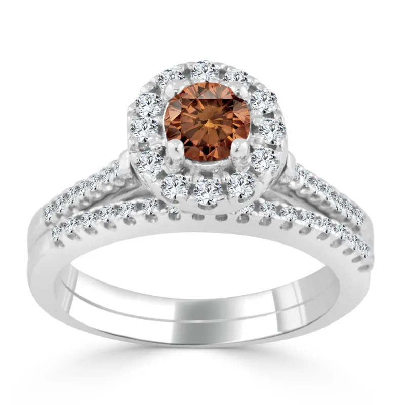 14k Gold 3/4ct TDW Brown Diamond Halo Engagement Ring Set by Auriya sold by Zulily