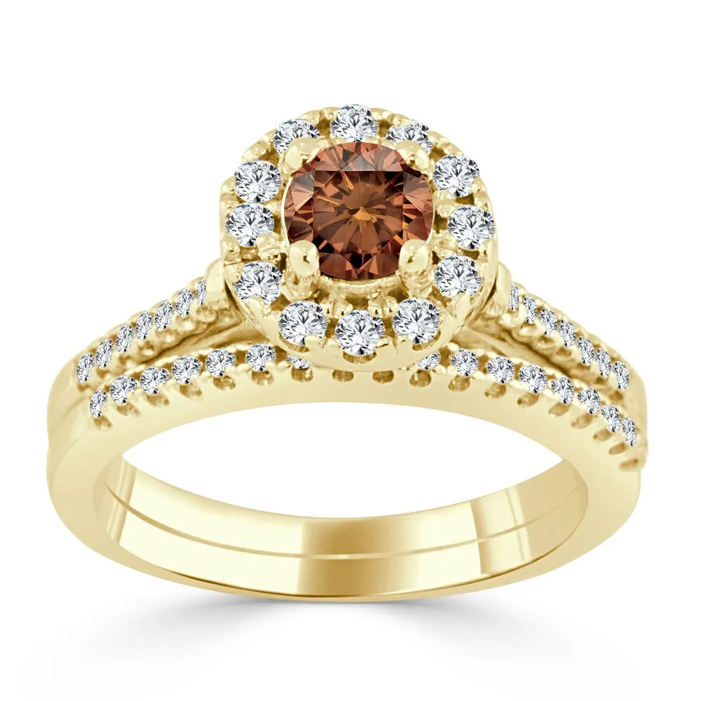 14k Gold 3/4ct TDW Brown Diamond Halo Engagement Ring Set by Auriya sold by Zulily product image thumbnail 2