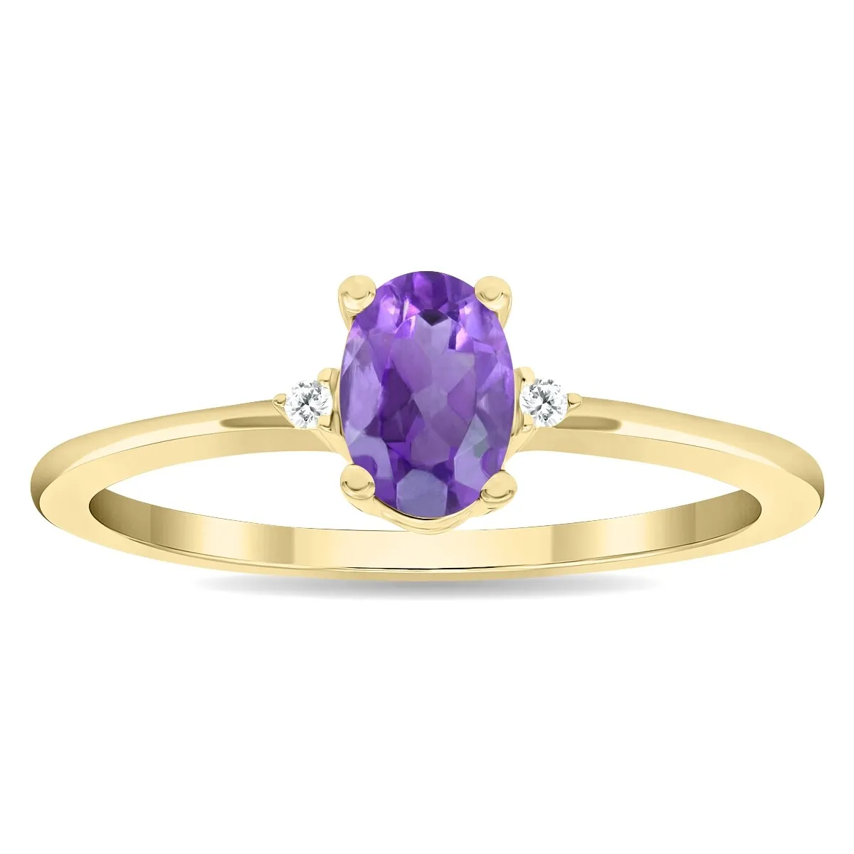 Women's Oval Shaped Amethyst and Diamond Classic Band in 10K Yellow Gold sold by Zulily