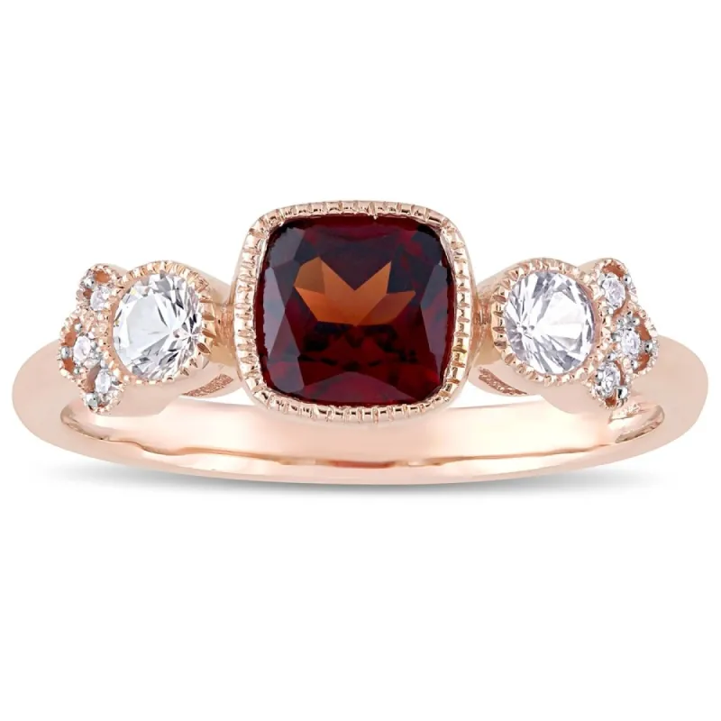 Miadora 10k Rose Gold Garnet White Sapphire and Diamond 3-Stone Ring sold by Zulily