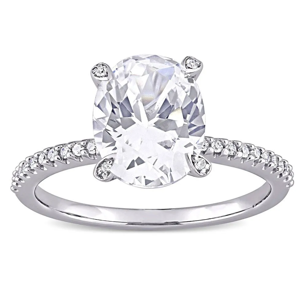 Miadora 10k White Gold Oval-Cut Created White Sapphire and 1/10ct TDW Diamond Engagement Ring sold by Zulily product image thumbnail 2