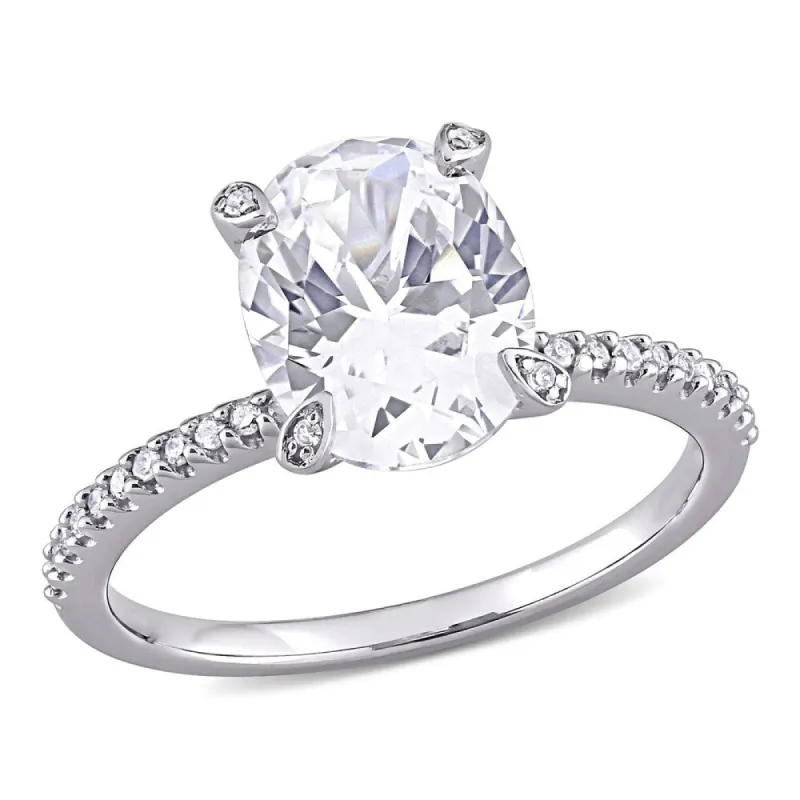 Miadora 10k White Gold Oval-Cut Created White Sapphire and 1/10ct TDW Diamond Engagement Ring sold by Zulily