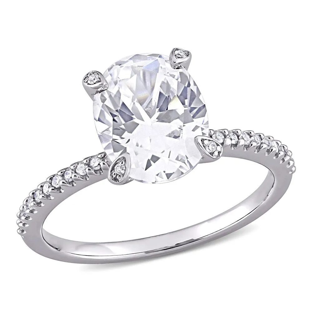 Miadora 10k White Gold Oval-Cut Created White Sapphire and 1/10ct TDW Diamond Engagement Ring sold by Zulily
