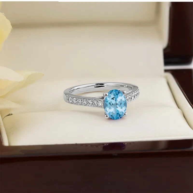 Auriya 1 1/5ct Fancy Oval Sky Blue Topaz and Diamond Engagement Ring 1/4ctw 14k Gold sold by Zulily