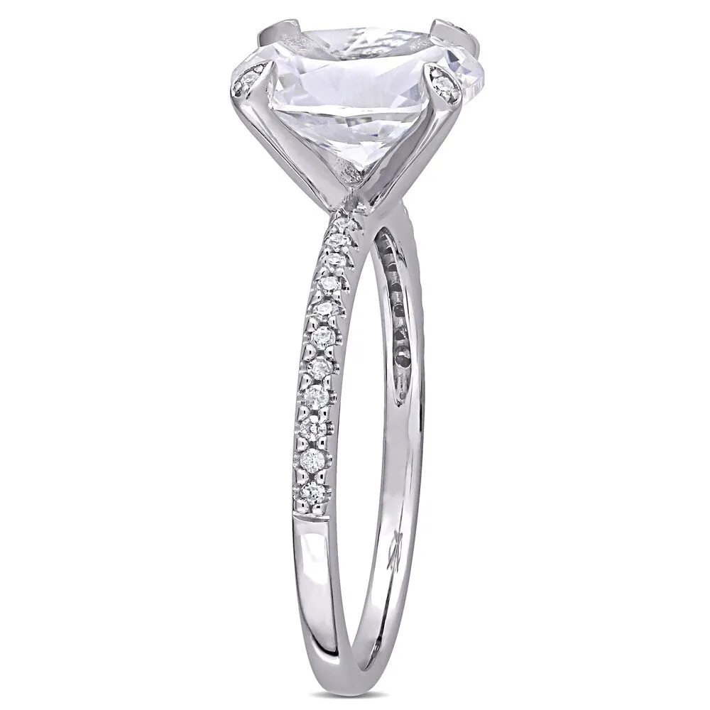Miadora 10k White Gold Oval-Cut Created White Sapphire and 1/10ct TDW Diamond Engagement Ring sold by Zulily product image thumbnail 3