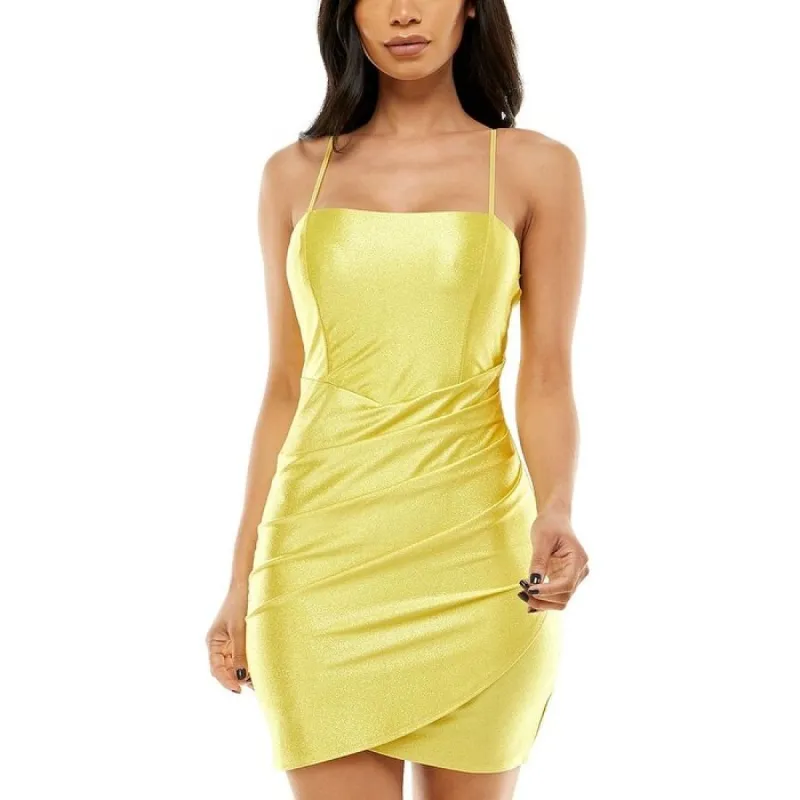 Emerald Sundae Junior's Side Pleated Shimmer Dress Yellow Size Small sold by Zulily