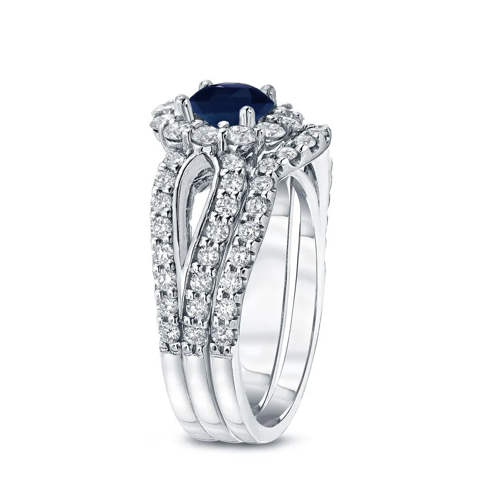 Auriya 14k Gold 1ct Blue Sapphire and 1 1/3ctw Halo Diamond Engagement Ring Set sold by Zulily product image thumbnail 4