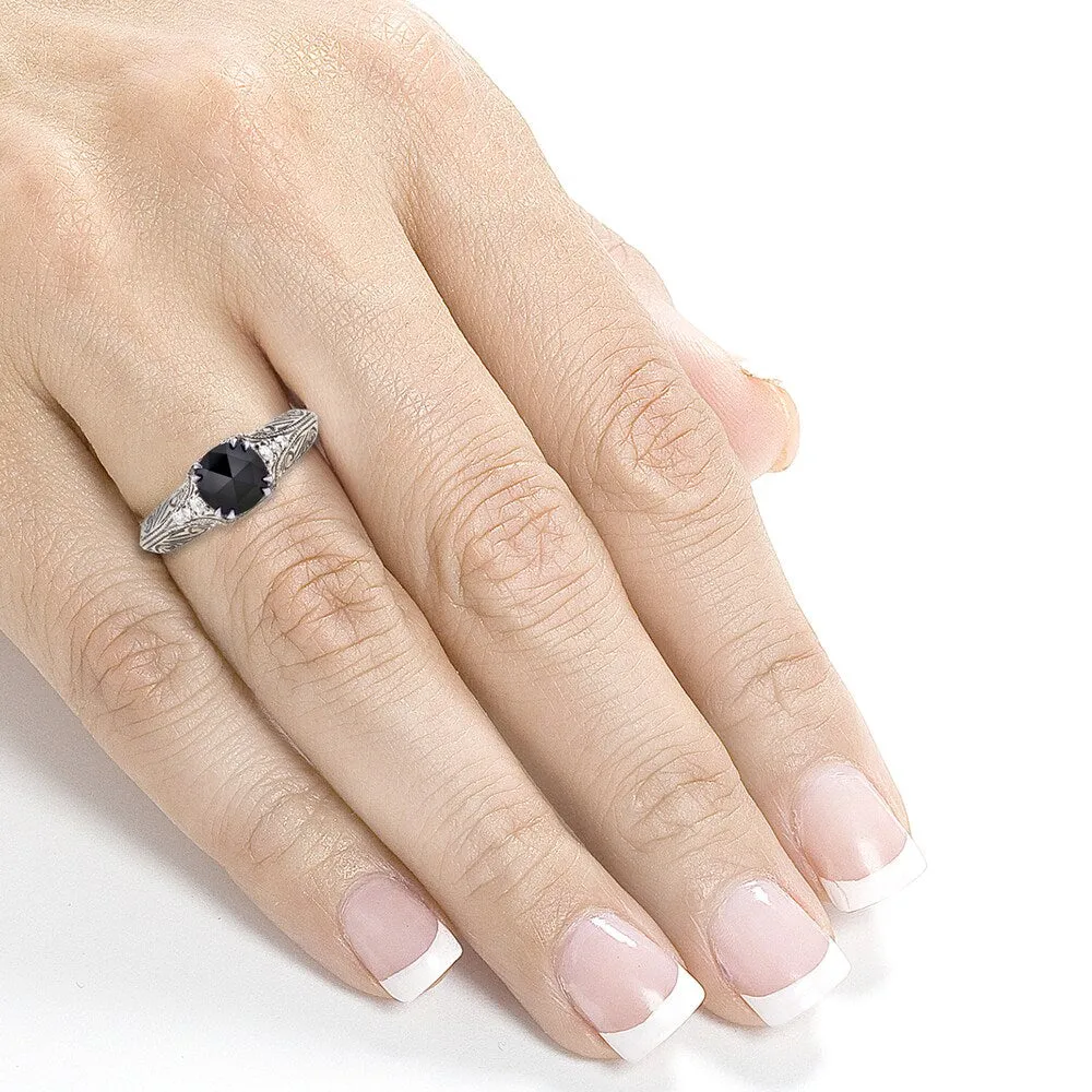 Annello by Kobelli 14k White Gold 1ct TDW Black and White Diamond Antique Filigree Engagement Ring sold by Zulily product image thumbnail 3
