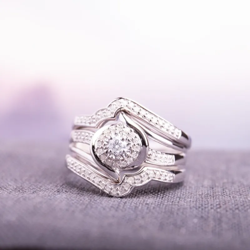 Miadora Sterling Silver 1/3ct TDW Diamond Bypass Halo Bridal Ring Set sold by Zulily