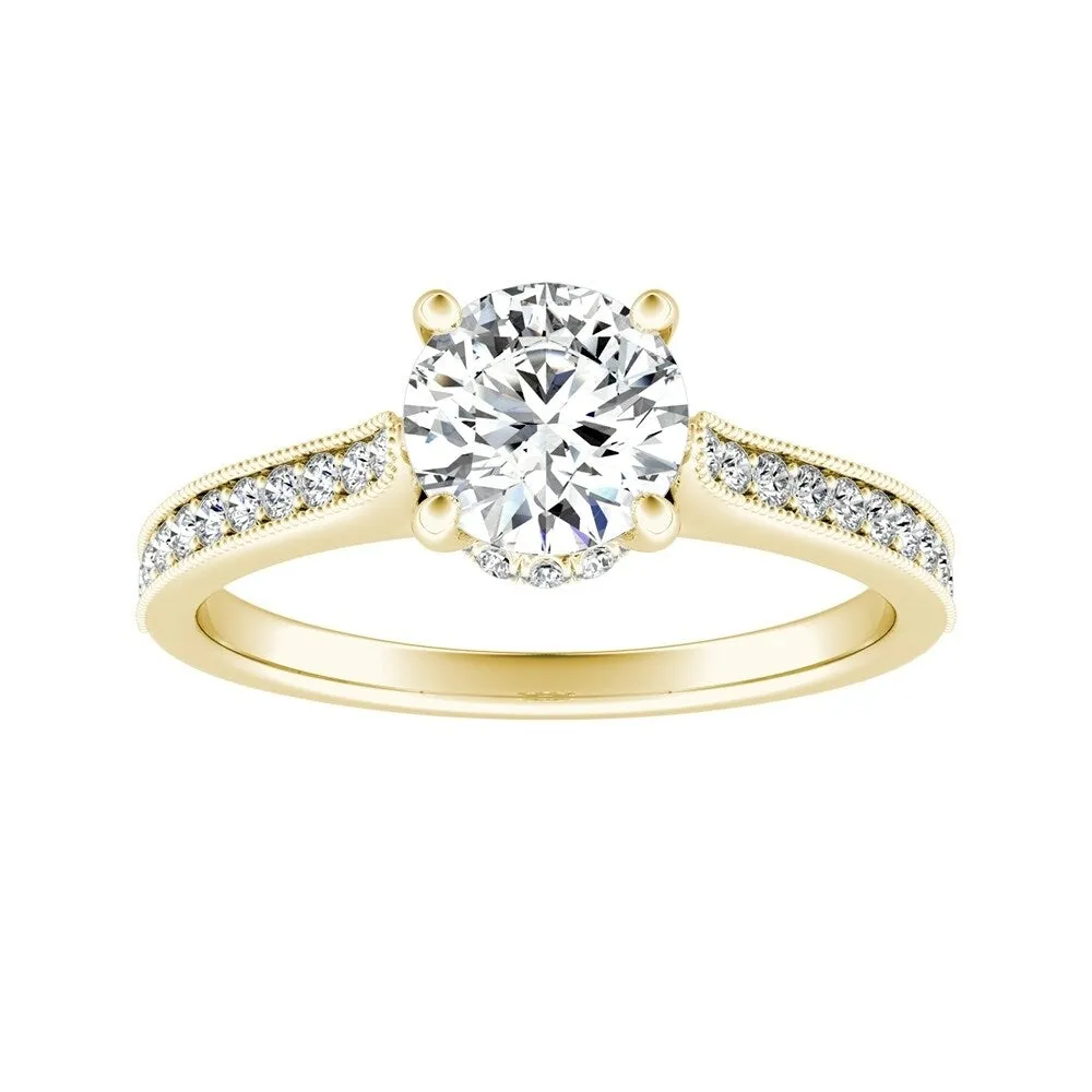 Auriya 14k Gold Round 4ct Moissanite and 1/5ct TDW Diamond Vintage Inspired Engagement Ring sold by Zulily product image thumbnail 2