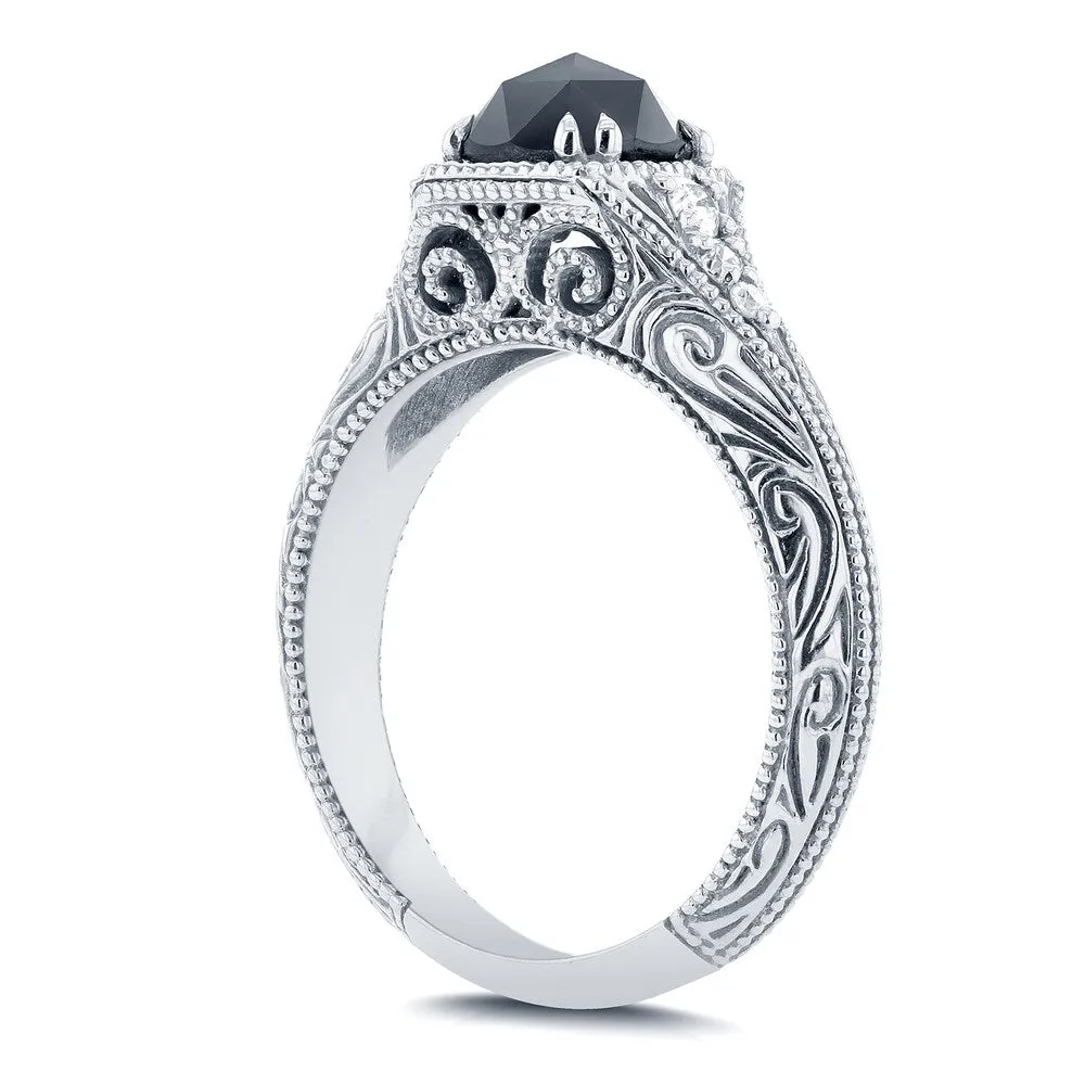 Annello by Kobelli 14k White Gold 1ct TDW Black and White Diamond Antique Filigree Engagement Ring sold by Zulily product image thumbnail 2