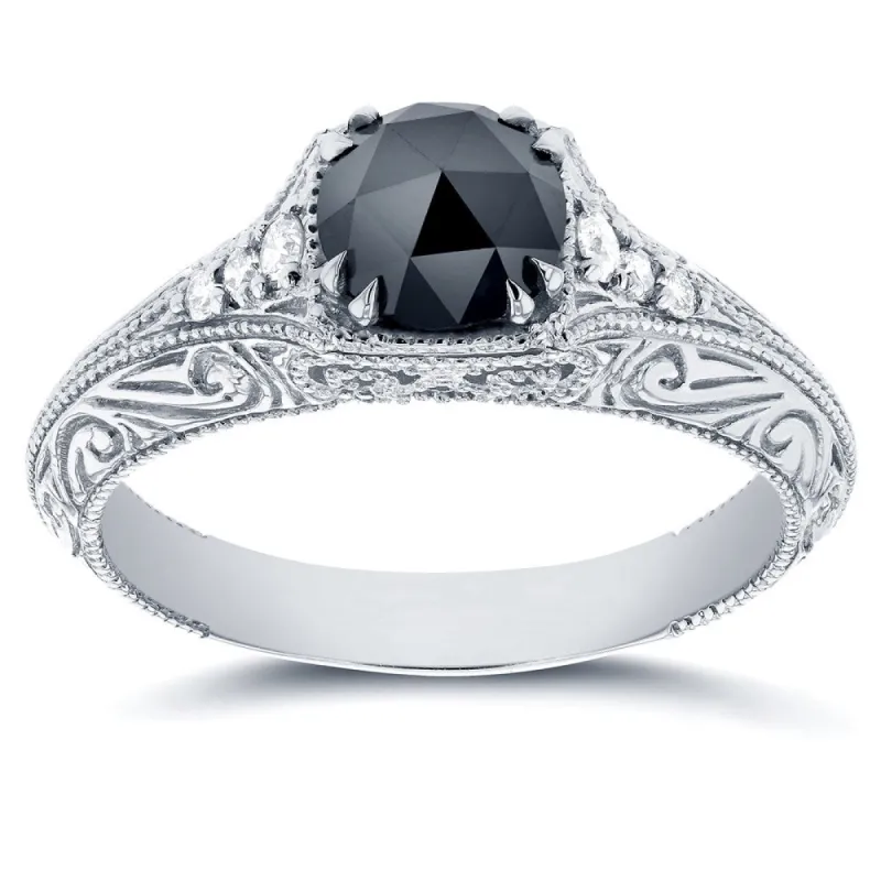 Annello by Kobelli 14k White Gold 1ct TDW Black and White Diamond Antique Filigree Engagement Ring sold by Zulily