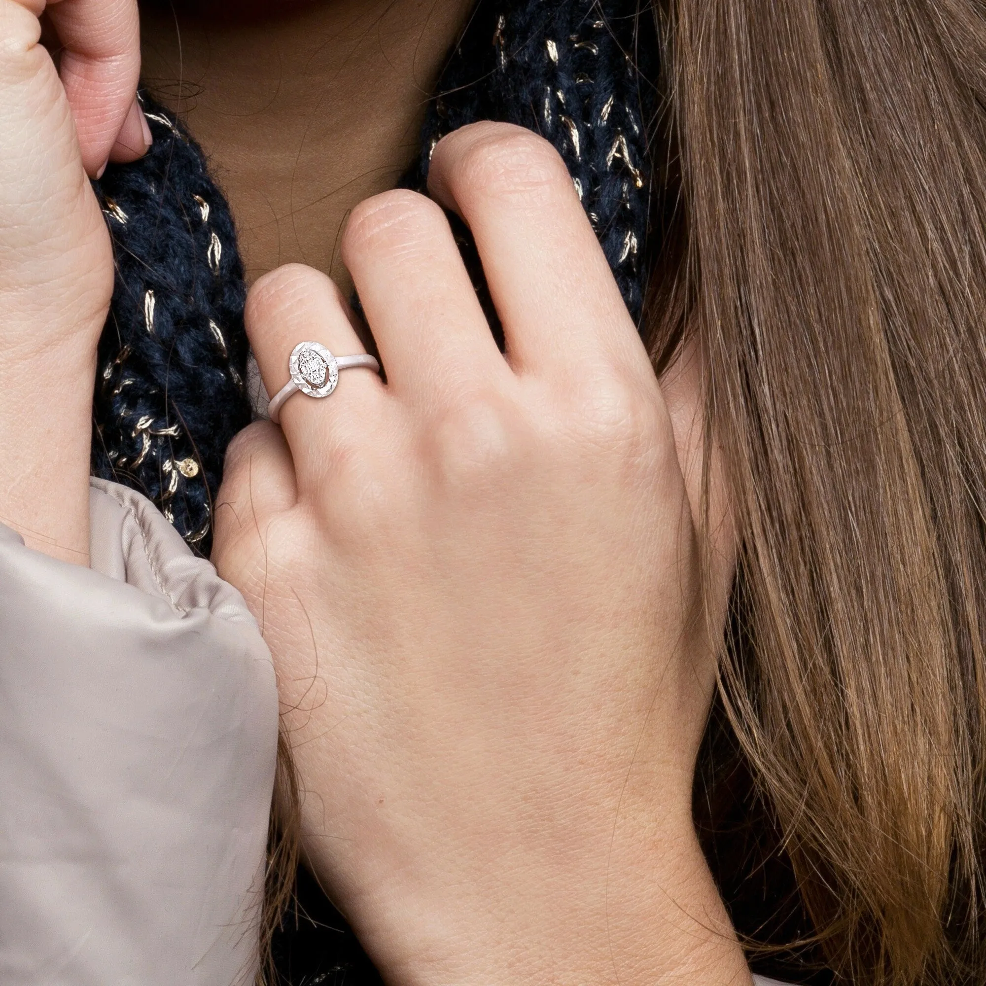 Miadora Parallel Baguette-Cut and Round-Cut Oval Diamond Accent Ring in 14k White Gold sold by Zulily product image thumbnail 5