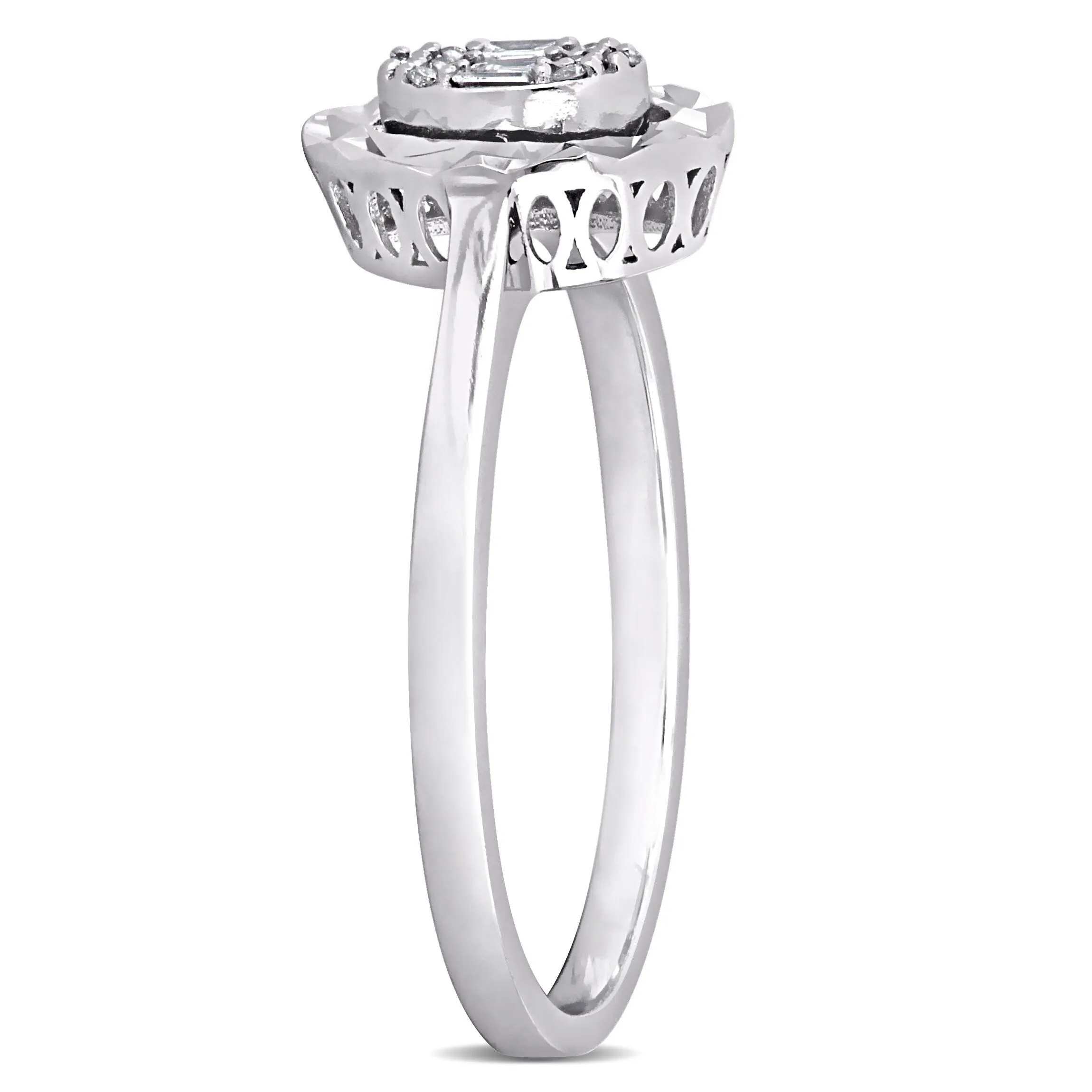 Miadora Parallel Baguette-Cut and Round-Cut Oval Diamond Accent Ring in 14k White Gold sold by Zulily product image thumbnail 2