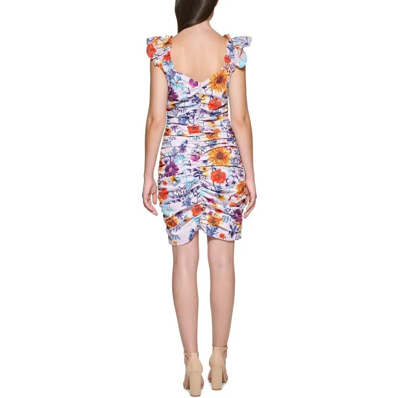 GUESS Women's Floral Print Ruched Dress Purple Size 6 sold by Zulily