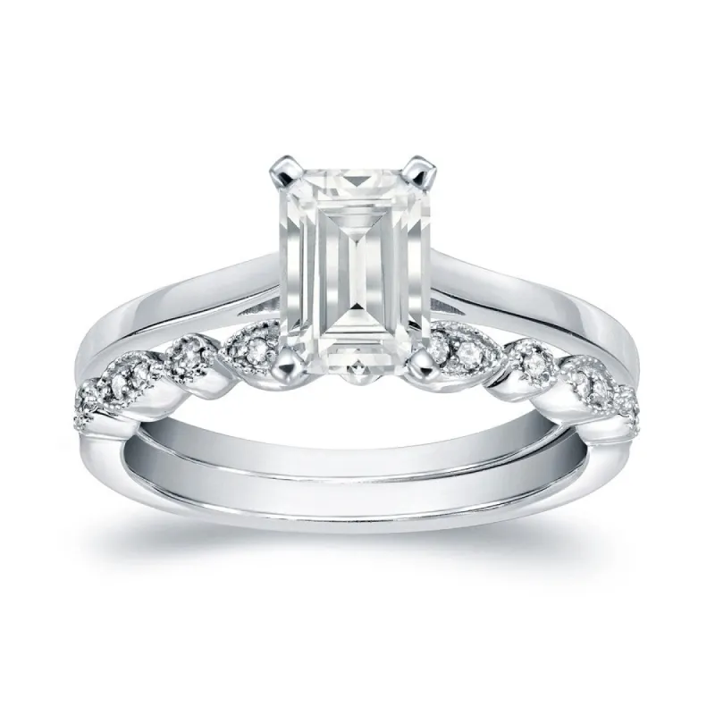 Auriya 14k Gold 3/4ctw Vintage Emerald-cut Solitaire Diamond Engagement Ring Set made by Zulily