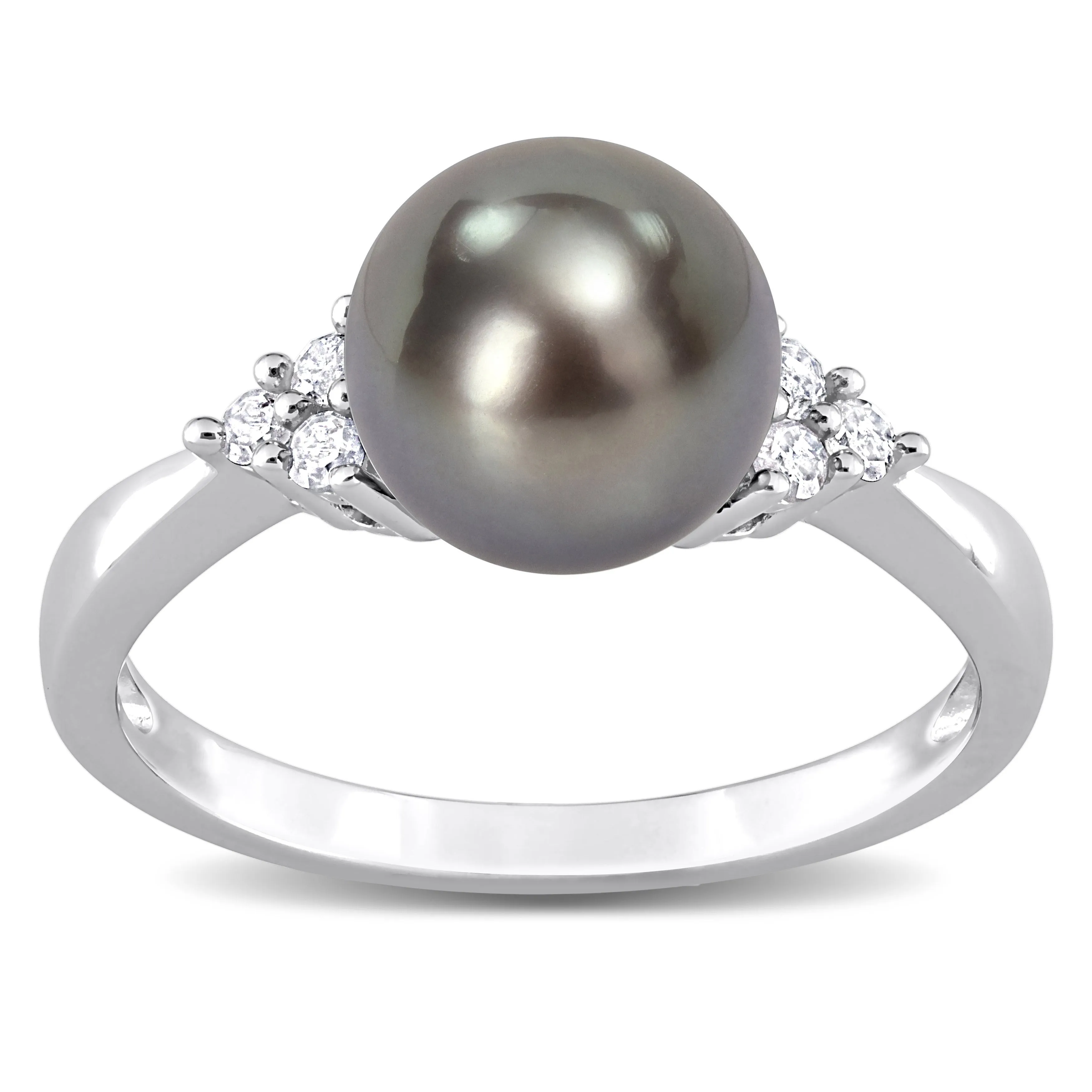Miadora 8-8.5mm Black Tahitian Pearl and 1/8ct TDW Diamond Ring in Sterling Silver sold by Zulily product image thumbnail 2