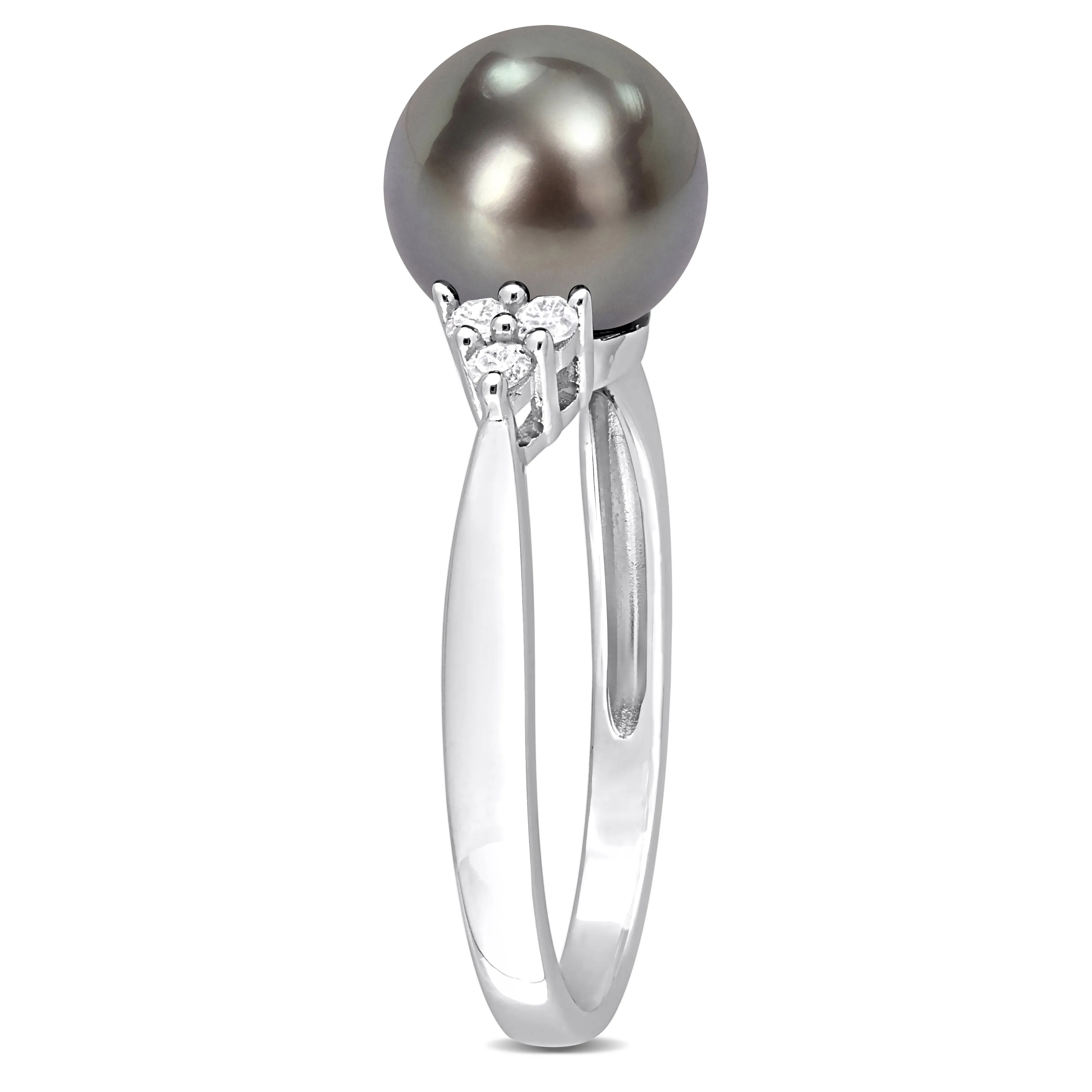 Miadora 8-8.5mm Black Tahitian Pearl and 1/8ct TDW Diamond Ring in Sterling Silver sold by Zulily product image thumbnail 3