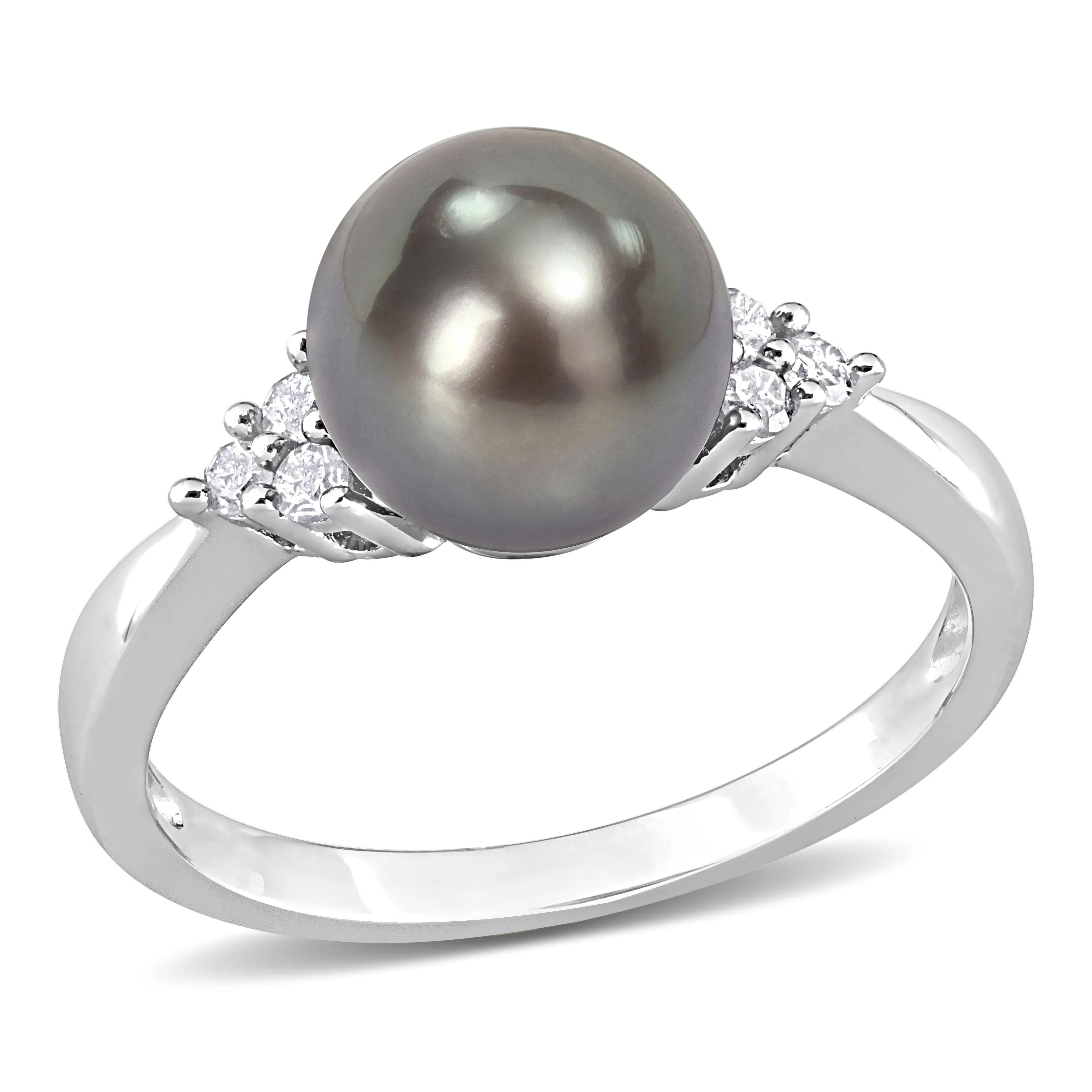 Miadora 8-8.5mm Black Tahitian Pearl and 1/8ct TDW Diamond Ring in Sterling Silver sold by Zulily