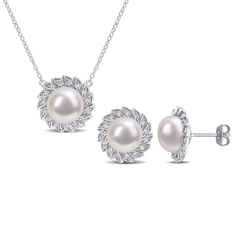 Miadora Cultured FW Pearl & Created White Sapphire 2-piece Jewelry Set in Sterling Silver (9.5-10mm) sold by Zulily