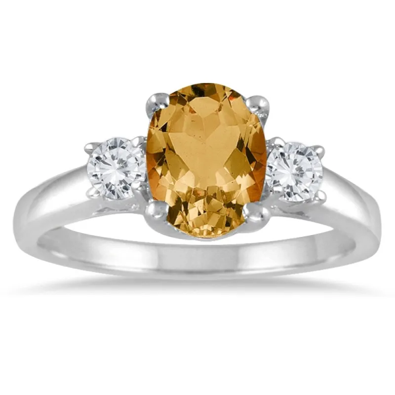 1 3/4 Carat Citrine and Diamond Three Stone Ring 14K White Gold sold by Zulily