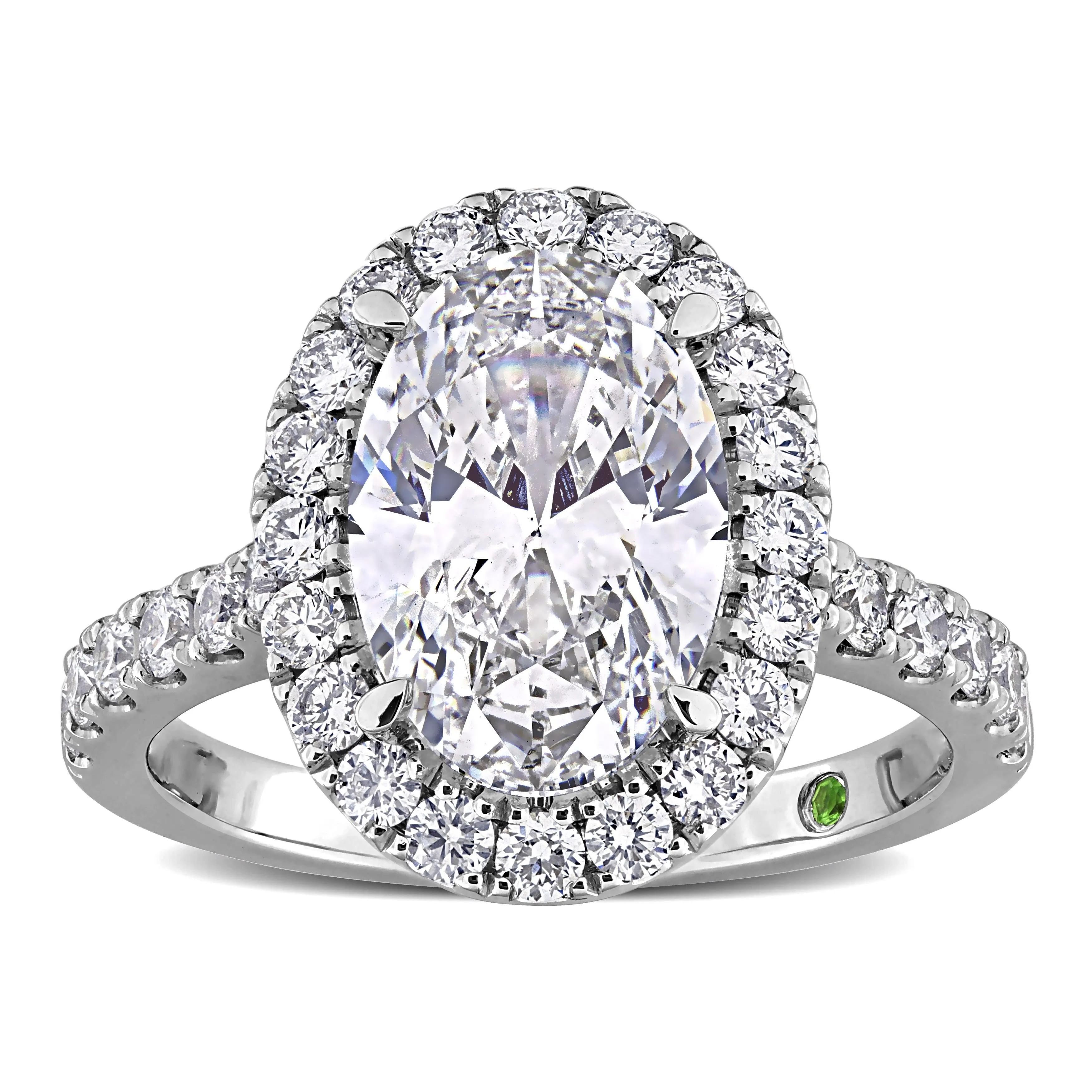 Created Forever 3 7/8 ct TDW Oval-Cut Lab-Grown Diamond and Tsavorite Accent Ring in 14k White Gold sold by Zulily product image thumbnail 2