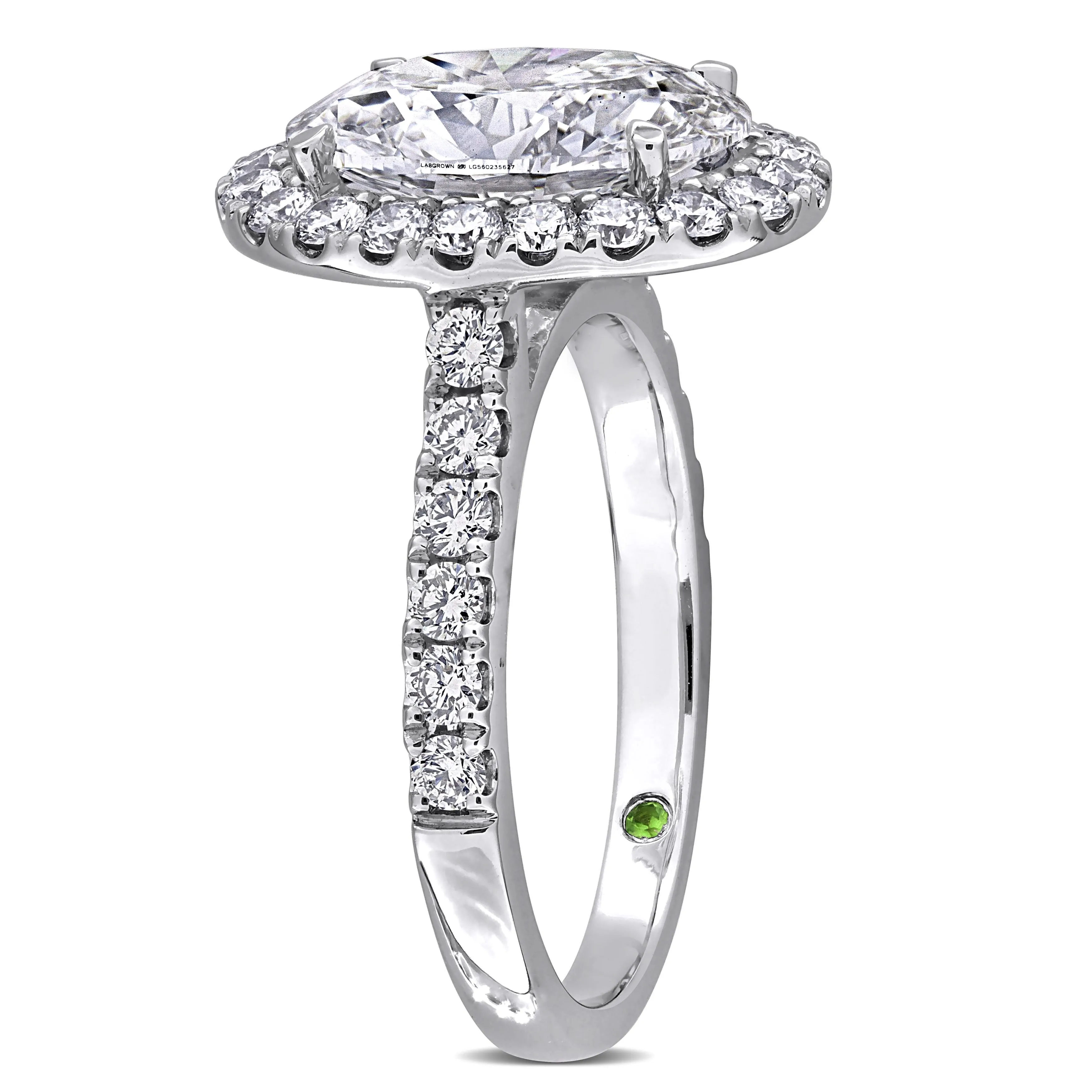 Created Forever 3 7/8 ct TDW Oval-Cut Lab-Grown Diamond and Tsavorite Accent Ring in 14k White Gold sold by Zulily product image thumbnail 3
