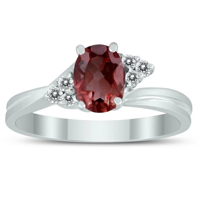 7X5MM Garnet and Diamond Twist Ring in 10K White Gold sold by Zulily