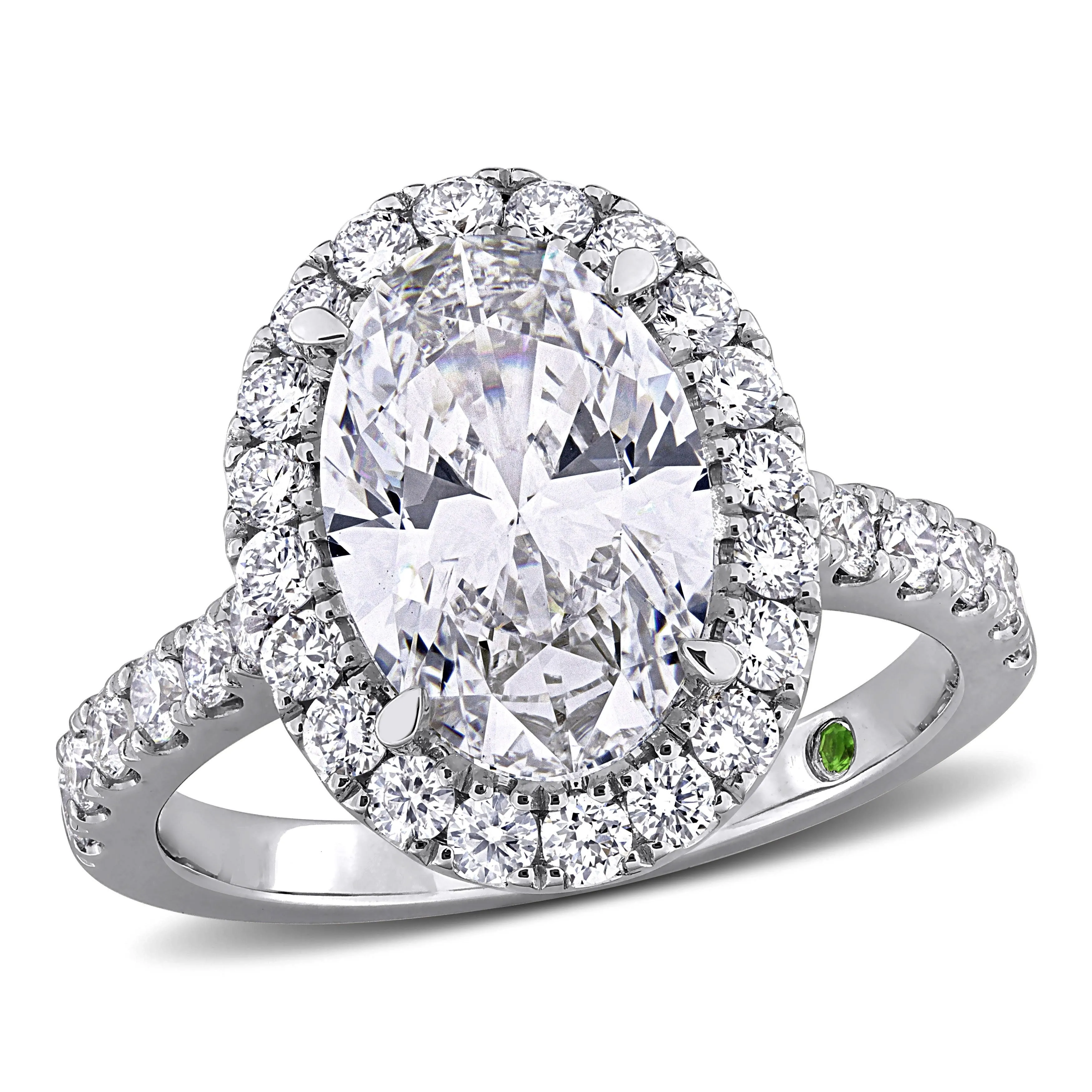 Created Forever 3 7/8 ct TDW Oval-Cut Lab-Grown Diamond and Tsavorite Accent Ring in 14k White Gold sold by Zulily